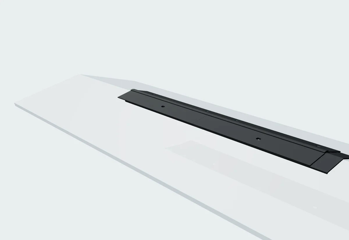Rendering of two black seam caps running along the ridge where two frosted panels meet.